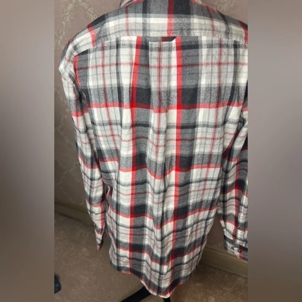 Lands' End Red & Gray Plaid Flannel Shirt Size S - Picture 4 of 5